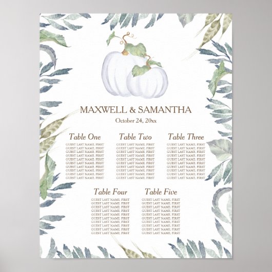Rustisch White Pumpkin SEATING CHART Poster (Voorkant)