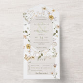 Rustisch Wildbloem Ovaal Lijst Wit diner All In One Uitnodiging (Binnen)