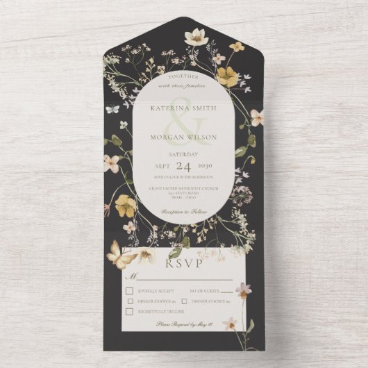 Rustisch Wilde Lijst Ovaal Zwarte Dinner All In One Uitnodiging (Binnen)