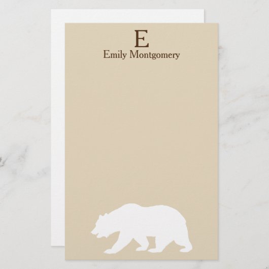 Rustisch wit Beer Silhouette | Monogram Briefpapier (Voorkant / Achterkant)