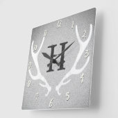 Rustisch Wit en Grijs Der Antlers Burlap Land Vierkante Klok (Hoek)