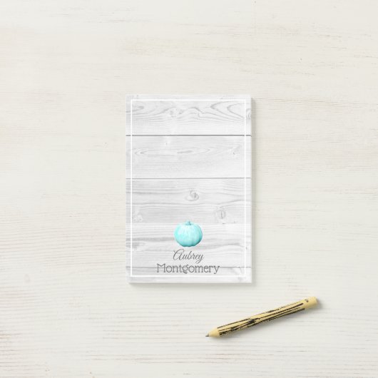 Rustisch wit hout en blauw pompoen | Gepersonalise Post-it® Notes (Op bureau)