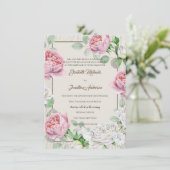 Rustisch wit hout en roze rozen huwelijk kaart (Staand voorkant)