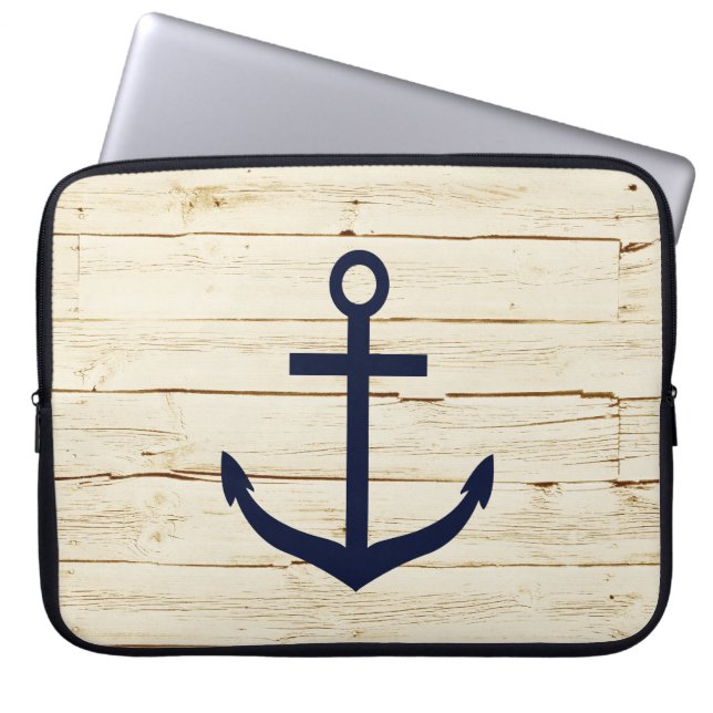 Rustisch wit hout met Anchor Laptop Sleeve (Voorkant)