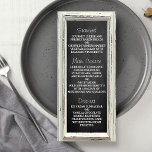 Rustisch wit Lijst en Chalkboard Wedding Collectie Menu<br><div class="desc">Eenvoudig, maar elegant, het rustige witte lijst & het collectie van het kartonnen bruiloft is een verbluffend ontwerp met prachtig wit rustisch lijst op een schalkbordeffect achtergrond, dat perfect is voor elke rustige bruiloft. Deze menukaarten kunnen voor uw speciale gelegenheid worden gepersonaliseerd en maken het perfecte menu voor uw bruiloft,...</div>
