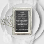 Rustisch wit Lijst en Chalkboard Wedding Collectie Menu<br><div class="desc">Eenvoudig, maar elegant, het rustige witte lijst & het collectie van het kartonnen bruiloft is een verbluffend ontwerp met prachtig wit rustisch lijst op een schalkbordeffect achtergrond, dat perfect is voor elke rustige bruiloft. Deze menukaarten kunnen voor uw speciale gelegenheid worden gepersonaliseerd en maken het perfecte menu voor uw bruiloft,...</div>