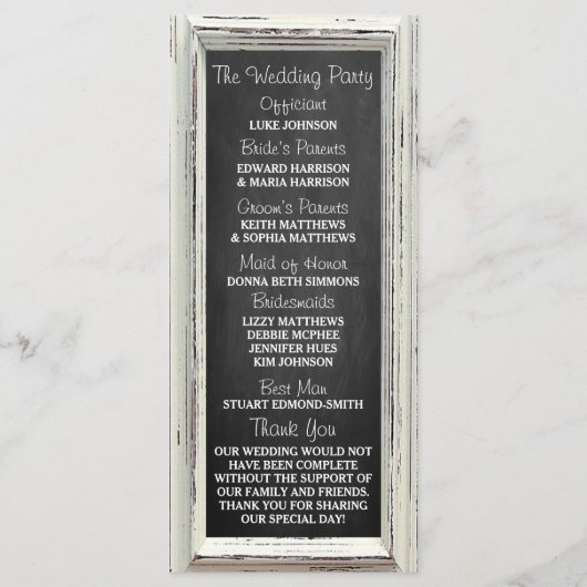 Rustisch wit Lijst en Chalkboard Wedding Collectie Programmakaart (Achterkant)