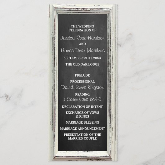 Rustisch wit Lijst en Chalkboard Wedding Collectie Programmakaart (Voorkant)