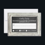 Rustisch wit Lijst en Chalkboard Wedding Collectie RSVP Kaartje<br><div class="desc">Eenvoudig, maar elegant, het rustige witte lijst & het collectie van het kartonnen bruiloft is een verbluffend ontwerp met prachtig wit rustisch lijst op een schalkbordeffect achtergrond, dat perfect is voor elke rustige bruiloft. Deze RSVP-kaarten kunnen voor uw speciale gelegenheid worden gepersonaliseerd en maken de perfecte antwoordkaart voor uw bruiloft,...</div>