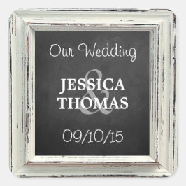 Rustisch wit Lijst en Chalkboard Wedding Collectie Vierkante Sticker