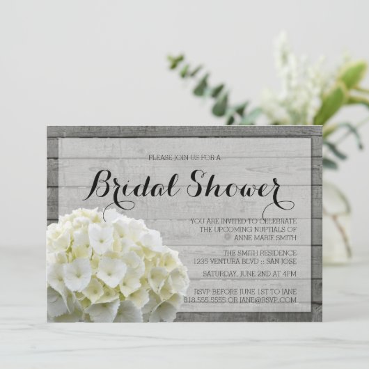 RUSTISCH WITTE HYDRANGEAS-VRIJGEZELLENFEEST KAART (Staand voorkant)