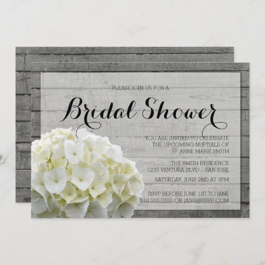 RUSTISCH WITTE HYDRANGEAS-VRIJGEZELLENFEEST KAART (Voorkant / Achterkant)