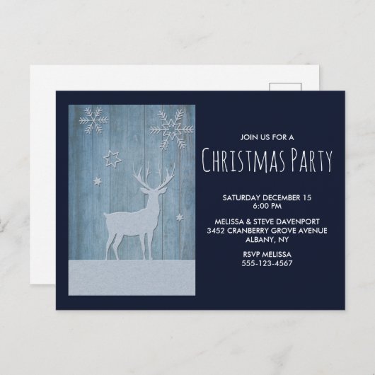 Rustisch Wood Blue Reindeer Country Kerstmis Briefkaart (Voorkant / Achterkant)