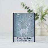 Rustisch Wood Blue Reindeer Country Kerstmis Briefkaart (Staand voorkant)