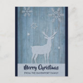 Rustisch Wood Blue Reindeer Country Kerstmis Briefkaart (Voorkant)