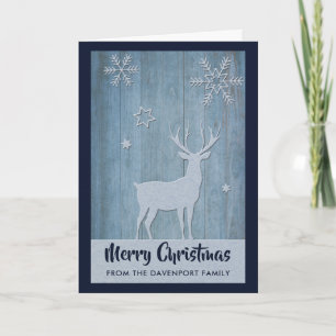 Rustisch Wood Blue Reindeer Country Kerstmis Kaart