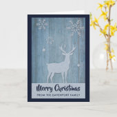 Rustisch Wood Blue Reindeer Country Kerstmis Kaart (Gele Bloem)