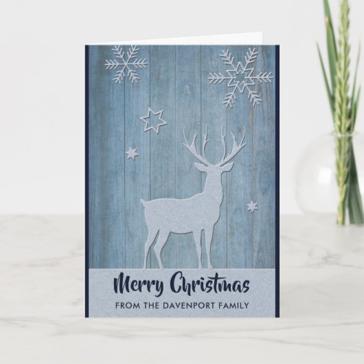 Rustisch Wood Blue Reindeer Country Kerstmis Kaart (Voorkant)