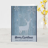 Rustisch Wood Blue Reindeer Country Kerstmis Kaart (Gele Bloem)