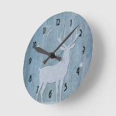 Rustisch Wood Blue Reindeer Country Kerstmis Ronde Klok (Hoek)