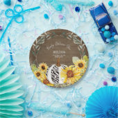 Rustisch Zebra White Pumpkin Sunflower Baby shower Papieren Bordje (Feest)