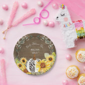 Rustisch Zebra White Pumpkin Sunflower Baby shower Papieren Bordje (Feest)
