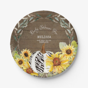 Rustisch Zebra White Pumpkin Sunflower Baby shower Papieren Bordje