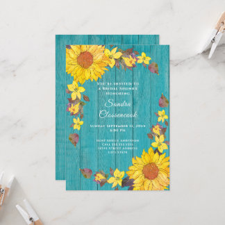 Rustisch Zonnebloem Blauwgroen Hout Wedding Vrijge Kaart