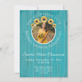 Rustisch Zonnebloem Blauwgroen Hout Wedding Vrijge Kaart