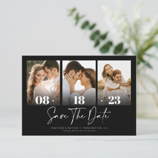 Rustisch zwart Afbeelding Collage Sla de datum op Kaart (Staand voorkant)