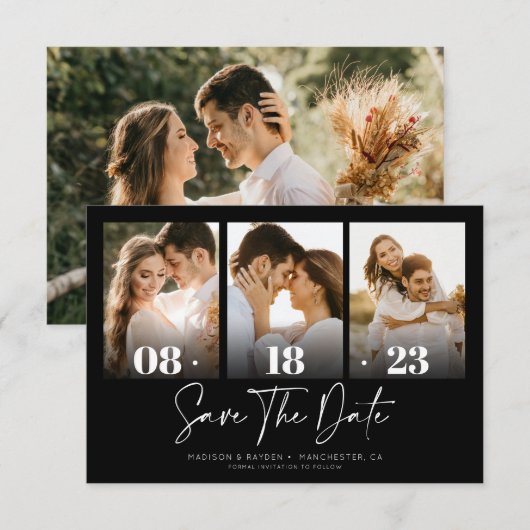 Rustisch zwart Afbeelding Collage Sla de datum op Kaart (Voorkant / Achterkant)