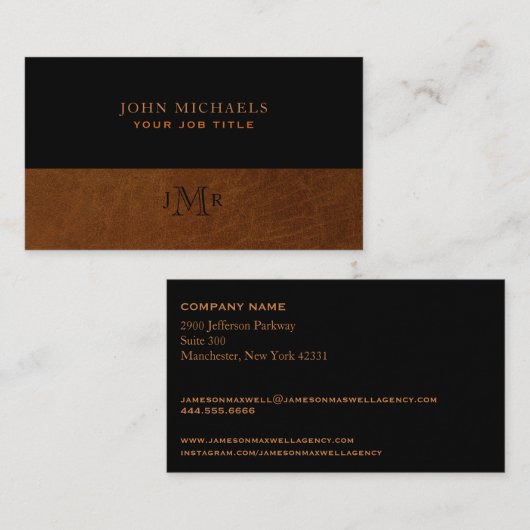 Rustisch zwart Afbeelding en bruin leder Visitekaartje (Voorkant / Achterkant)