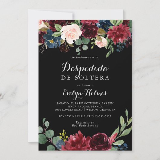 Rustisch Zwart Botanisch Spaans Vrijgezellenfeest Kaart (Voorkant)