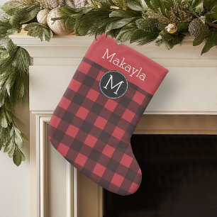Rustisch zwart buffel patroonmonogram kleine kerstsok