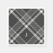Rustisch zwart en grijs Tartan geplakt met monogra Servet (Voorkant)