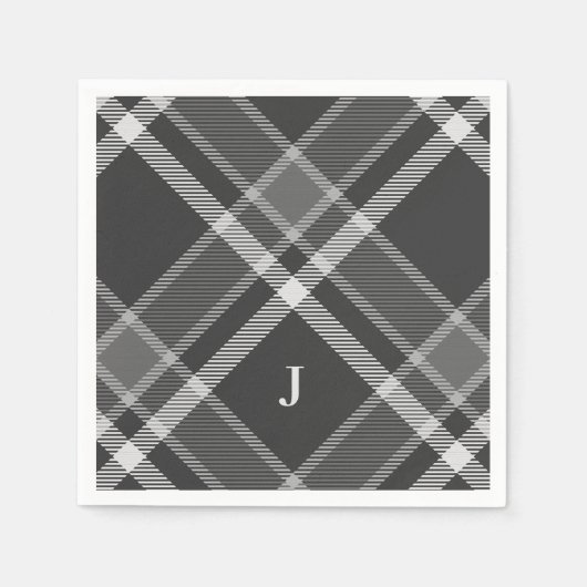 Rustisch zwart en grijs Tartan geplakt met monogra Servet (Voorkant)