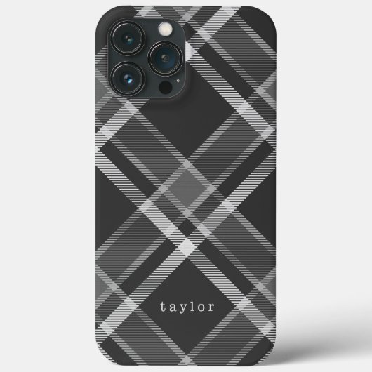 Rustisch zwart en grijs Tartan met naam Case-Mate iPhone Case (Achterkant)
