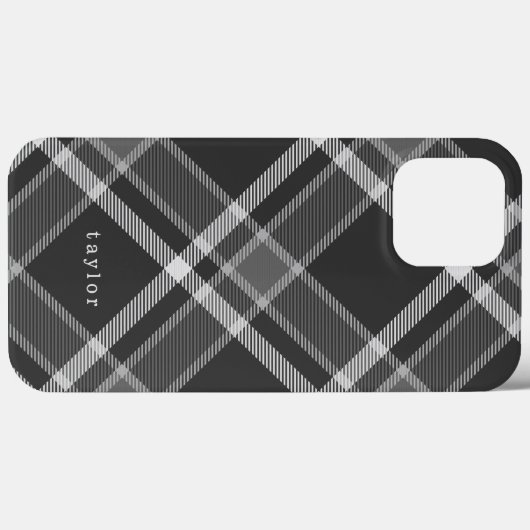 Rustisch zwart en grijs Tartan met naam Case-Mate iPhone Case (Achterkant (horizontaal))