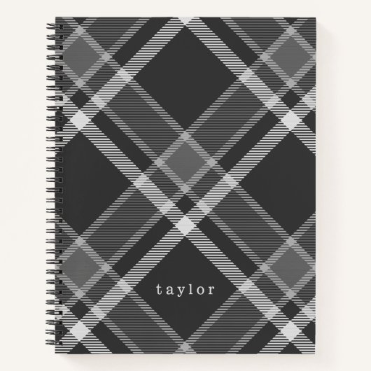 Rustisch zwart en grijs Tartan met naam Notitieboek (Voorkant)