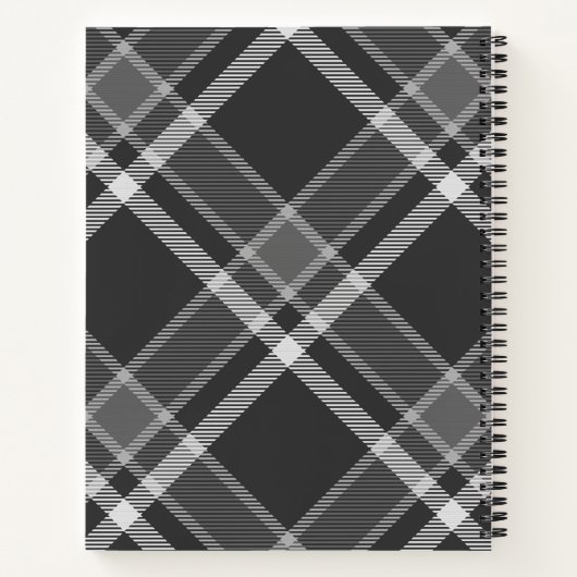 Rustisch zwart en grijs Tartan met naam Notitieboek (Achterkant)