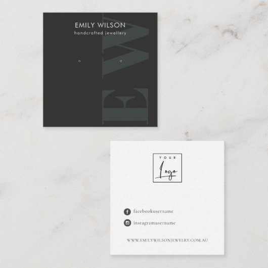 Rustisch zwart-gebold monogram tonerscherm vierkante visitekaartje (Voorkant / Achterkant)