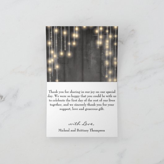 Rustisch zwart hout met lampjes bedankkaart (Binnen)