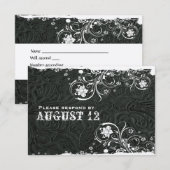 Rustisch zwart leder RSVP Kaartje (Voorkant / Achterkant)