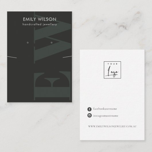 Rustisch zwart monogram Ketting voor oormerking Visitekaartje (Voorkant / Achterkant)