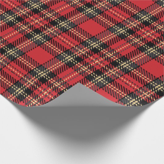 Rustisch zwart rood geel tartan vlakpatroon cadeaupapier (Hoek)