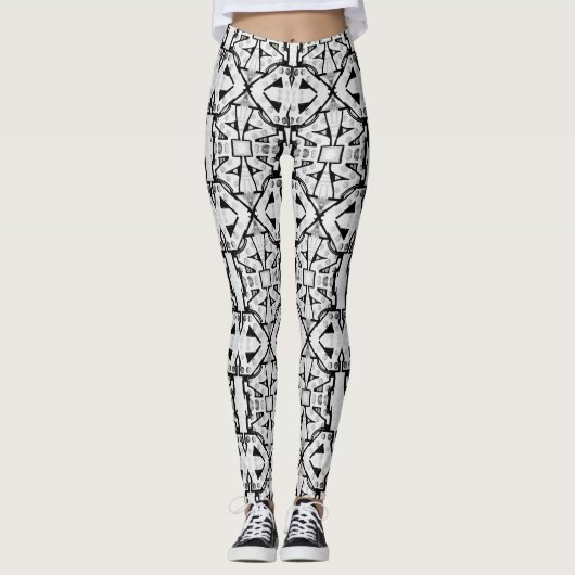 Rustisch zwart-wit Abstract patroon Leggings (Voorkant)