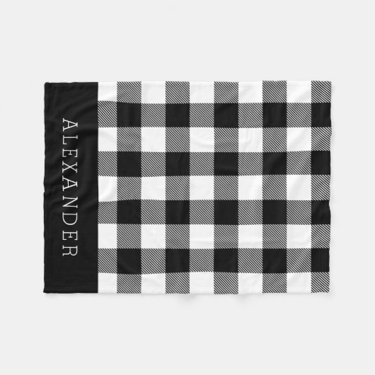 Rustisch zwart-wit buffelmonogram fleece deken (Voorkant (Horizontaal))