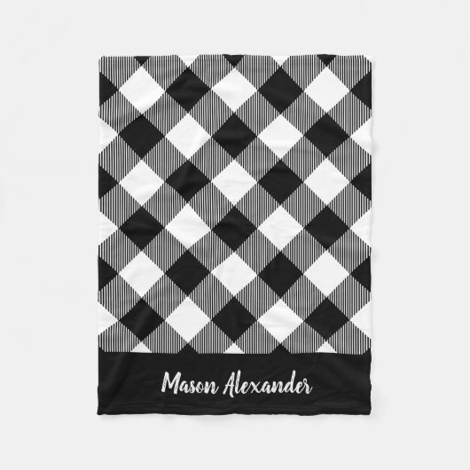 Rustisch zwart-wit buffelmonogram fleece deken (Voorkant)