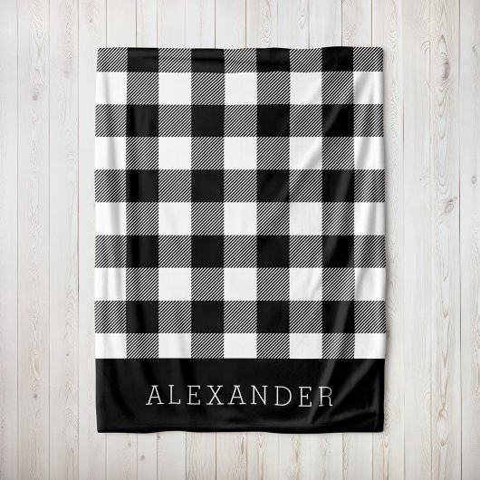 Rustisch zwart-wit buffelmonogram fleece deken