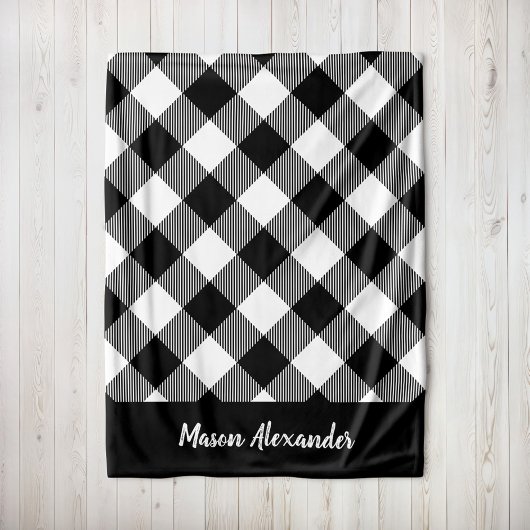 Rustisch zwart-wit buffelmonogram fleece deken